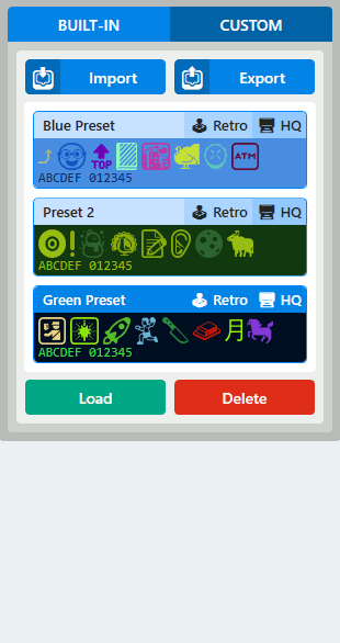 The Custom presets TabItem.